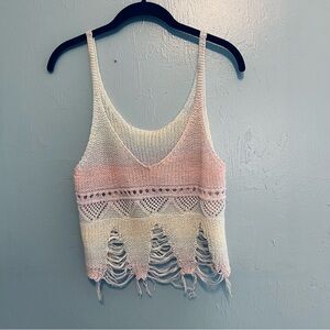 Women's Pink and Cream Knit Tank Top